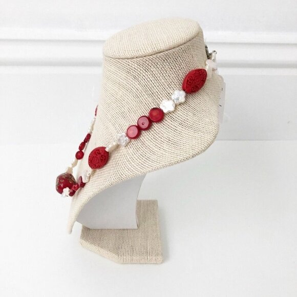 NWT Genuine Red Coral, Carved Cinnabar & Pearl Necklace Beaded - Picture 6 of 6